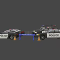 Various Police Car Models Including SUV Sedan Van with Traffic Cones and Barriers