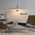 Modern Minotti Leather Leisure Chairs With Wooden Armrests And Metal Frames