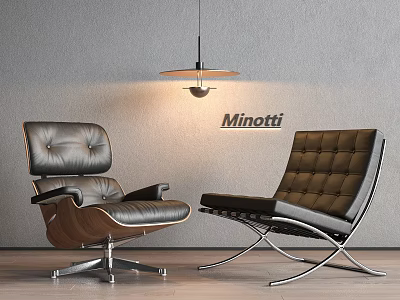Modern Minotti Leather Leisure Chairs With Wooden Armrests And Metal Frames 3d model