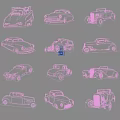 Hand Drawn Black White Car Wall Decor Featuring Various Vehicle Designs