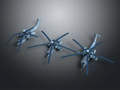 Three Space Exploration Aerospace Helicopter Models With Metallic Texture And Gray Background 3d model