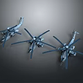 Three Space Exploration Aerospace Helicopter Models With Metallic Texture And Gray Background