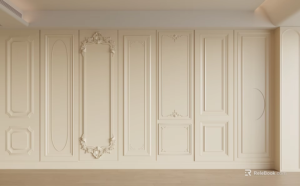 Elegant White Decorative Carved Panel Wardrobe Interior Design With Ornate Frames 3d model