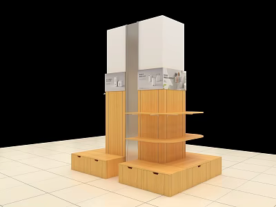 Modern Wooden Display Shelves With Multiple Tiers Bottom Drawers And White Top Panels 3d model