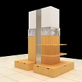 Modern Wooden Display Shelves With Multiple Tiers Bottom Drawers And White Top Panels