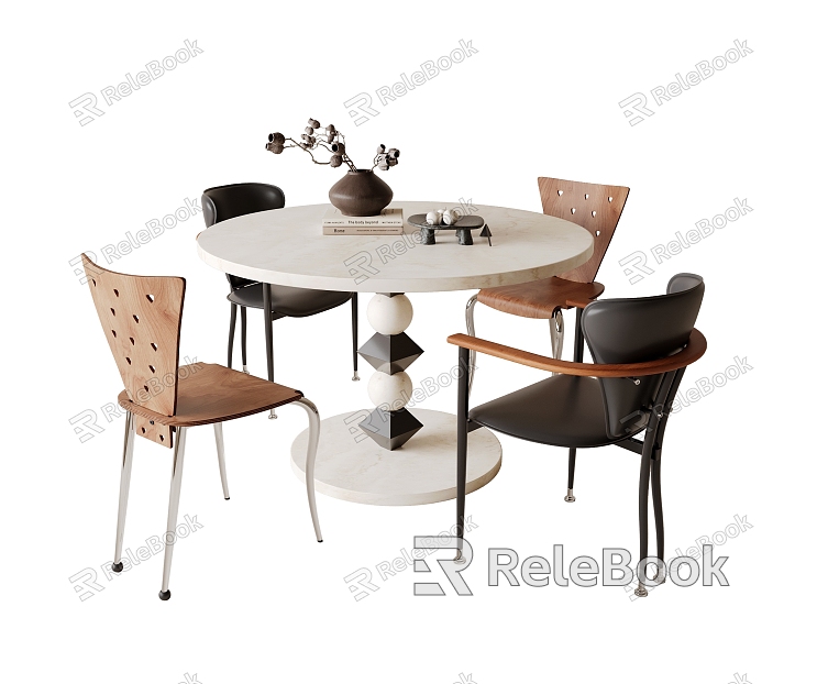 Middle style dining table and chair combination model