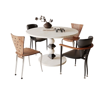 Middle style dining table and chair combination 3d model