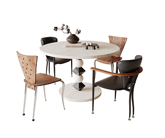 Middle style dining table and chair combination 3d model