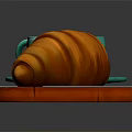 Creamy Latte Coffee With Latte Art In Blue Cup And Croissant On Red Cutting Board