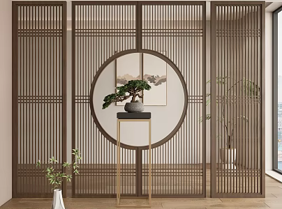 New Chinese Screen Wooden Screen Zen Screen 3d model