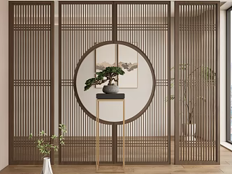 New Chinese Screen Wooden Screen Zen Screen 3d model
