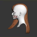 White Head Model On Display Featuring Long Straight Orange Hair And Bangs 3d model