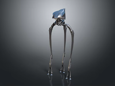 Mechanical Biomorphic Character With Elongated Metallic Legs And Angular Head 3d model