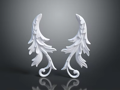 Elegant White Feather Like Carved Decorations With Symmetrical Curved Design 3d model
