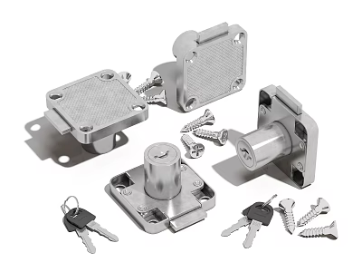 Metal Lock Hardware Components With Keys Screws And Parts Set 3d model