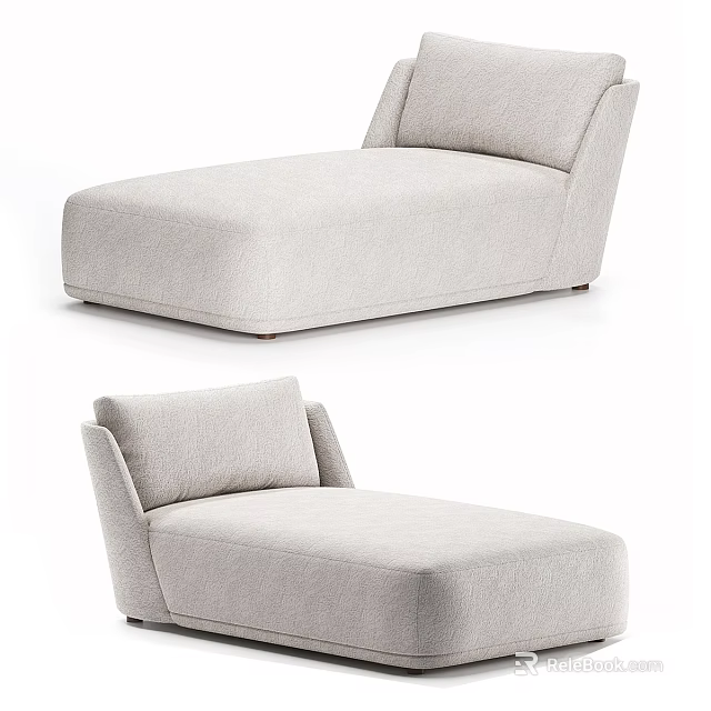 Modern Light Gray Fabric Chaise Lounge With Curved Backrest And Armrest 3d model