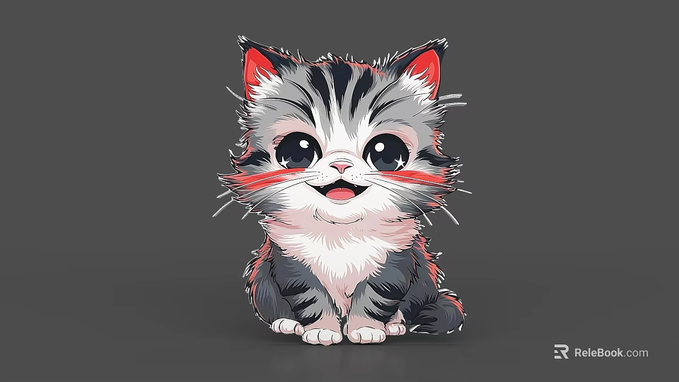 Cute Gray and White Reptile With Red Accents in Cartoon Style Design 3d model 