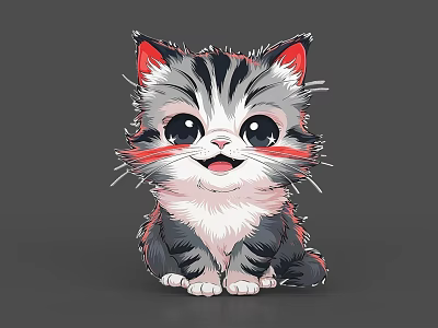 Cute Gray and White Reptile With Red Accents in Cartoon Style Design 3d model