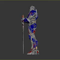 Sci Fi Robot Character With Detailed Mechanical Design Blue Red Silver Armor Holding Sword