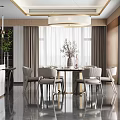 Elegant Modern Restaurant Interior With Open Layout Marble Dining Table And Chandelier 3d model