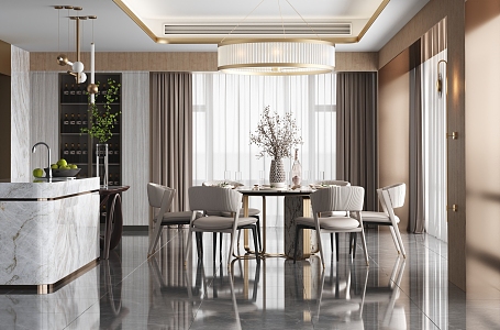 Light Luxury Restaurant Dining Table and Chair Combination Open Kitchen 3d model