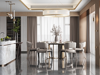 Light Luxury Restaurant Dining Table and Chair Combination Open Kitchen 3d model