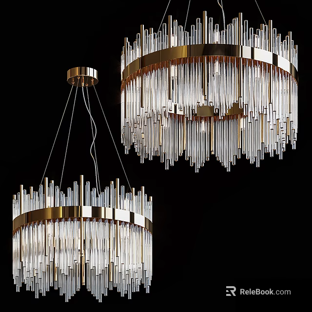 Elegant Modern Crystal Chandeliers With Gold Metal Frame And Transparent Glass Strips 3d model 