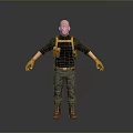 Female 3D Character Wearing Black Shirt Grey Pants And Yellow Gear Belt