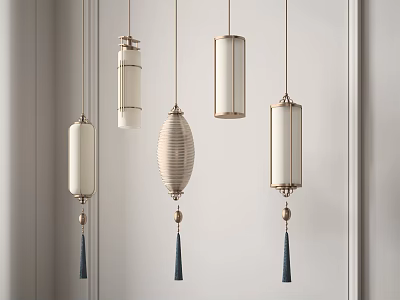 Elegant Modern Pendant Lights With Cylindrical Fabric Shades And Tassel Details 3d model