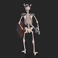 Mythical Skeleton Warrior Character In Horned Helmet With Armor Sword And Shield