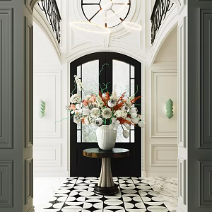 French Entrance Round Table Decorative Entrance Flower Vase 3d model
