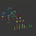 Colorful Aquatic Life Elements With Various Shapes Shells Coral And Green Plants