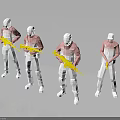 Yellow Weapon Held by White Figurines with Pink Tops and White Helmets on White Platform