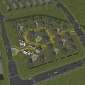 Aerial Planning of Residential Community with Circular Building Layout Green Spaces Roads and River Surroundings