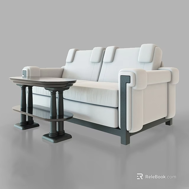 Modern White Multi Seater Sofa With Black Coffee Table And Minimalist Design 3d model
