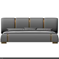 Modern Gray Upholstered Bed Frame With Curved Headboard And Orange Stripe Details