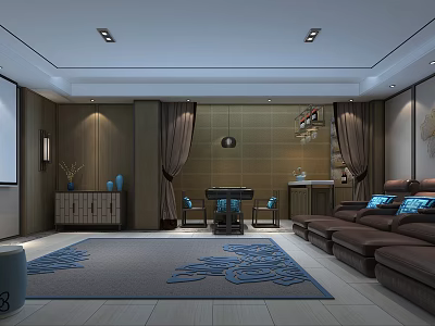 The provided image description focuses on a living room with sofas carpets and cabinets which contains no sports or fitness related elements thus it's impossible to generate a sports fitness themed title based on the given picture information. 3d model