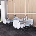 Modern Hospital Ward Interior With Two Beds Wooden Walls Medical Devices And Window