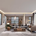 Modern Dining and Living Room Interior With Comfortable Sofa Wooden Coffee Table And Large Windows