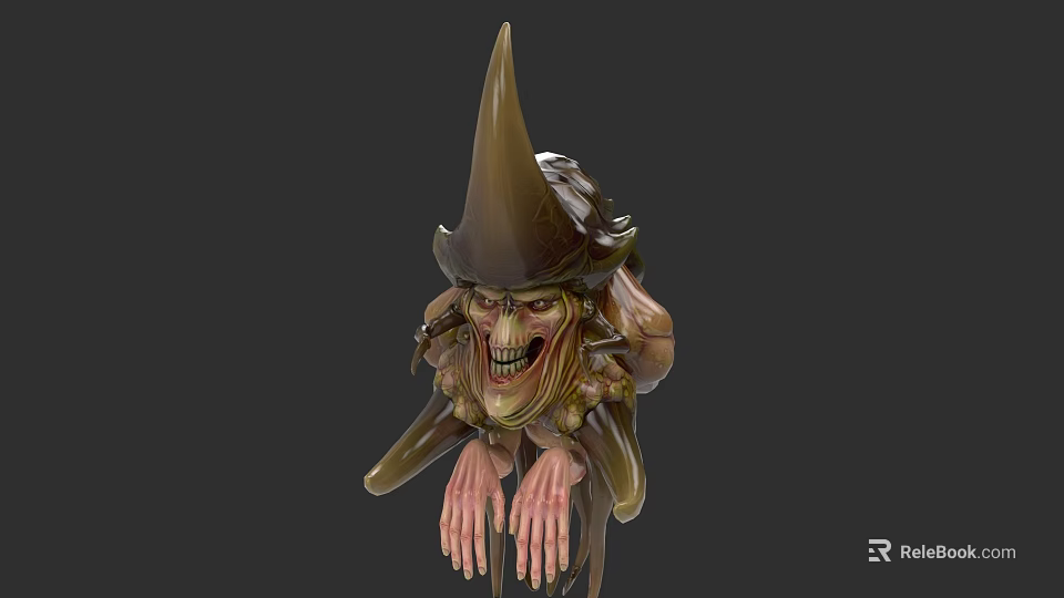 Spooky Fantasy Monster With Pointed Hat Twisted Face And Long Fingers 3d model 
