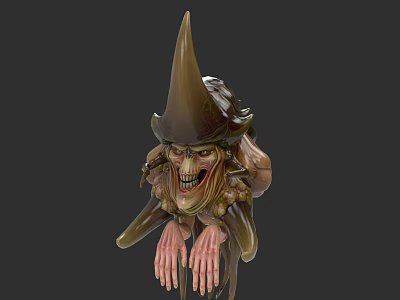 Spooky Fantasy Monster With Pointed Hat Twisted Face And Long Fingers 3d model