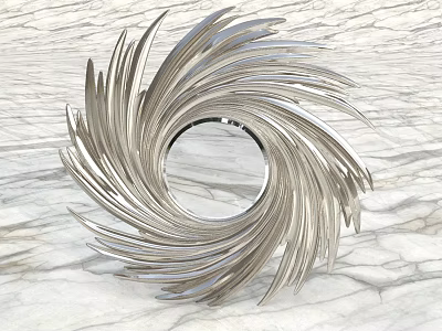 Modern Elegant Silver Spiral Feather Design Decorative Mirror on Marble Surface 3d model