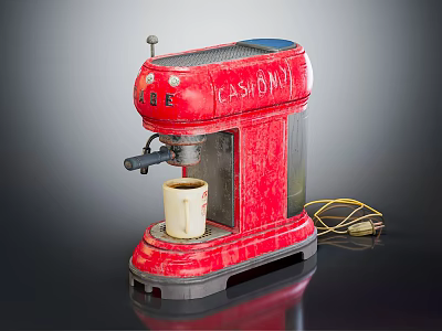 Vintage Red Coffee Maker As Classic Kitchen Appliance With Cup And Cord 3d model