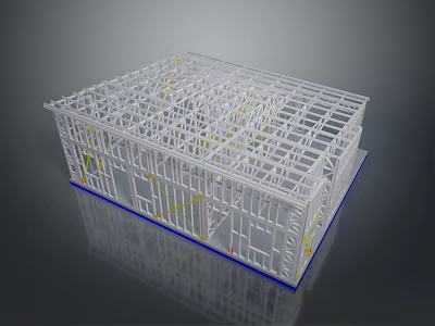White Building Frame Structural Model With Yellow Markers And Blue Base 3d model