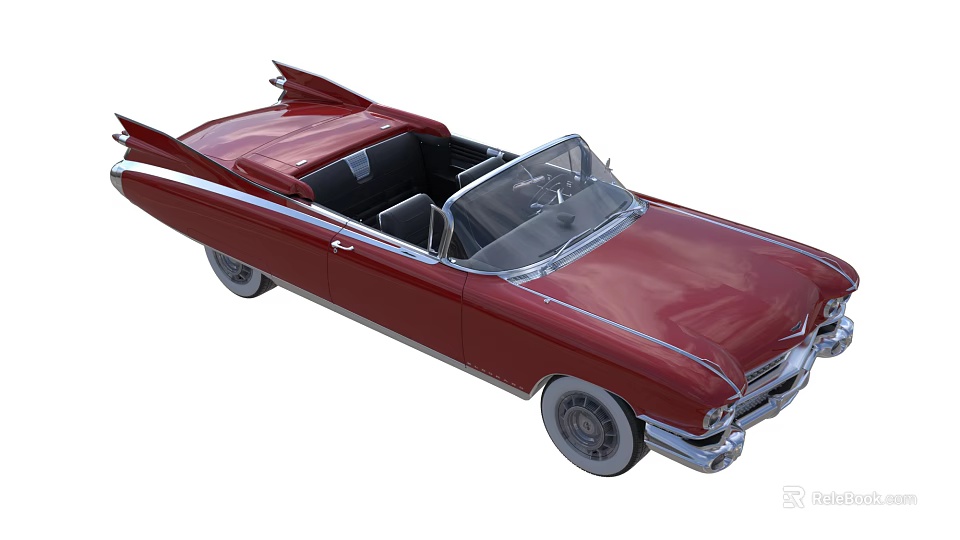 Vintage Red Convertible Car With Open Top And Classic Retro Design 3d model 