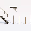 Wooden Staircase Design Components Including Handrails Posts And Structural Parts 3d model