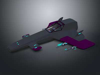 Futuristic Cosmic Spacecraft with Gray Purple Body and Blue Illuminated Parts for Aerospace Exploration 3d model