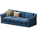 Blue Upholstered Sectional Sofa with Geometric and Solid Color Decorative Pillows 3d model