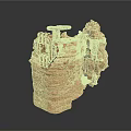 3D Earthy Textured Layered Rock Formation With Stone Platform And Wooden Accents