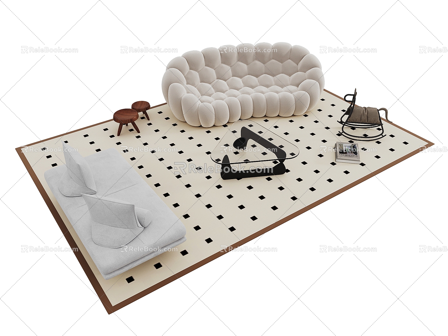 Antique Sofa Combination Python Sofa Multifunctional Sofa Trojan Carpet Double Sofa Coffee Table 3d model